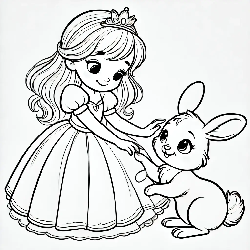 Dibujo de princesa con conejito para colorear - Peque Aulas