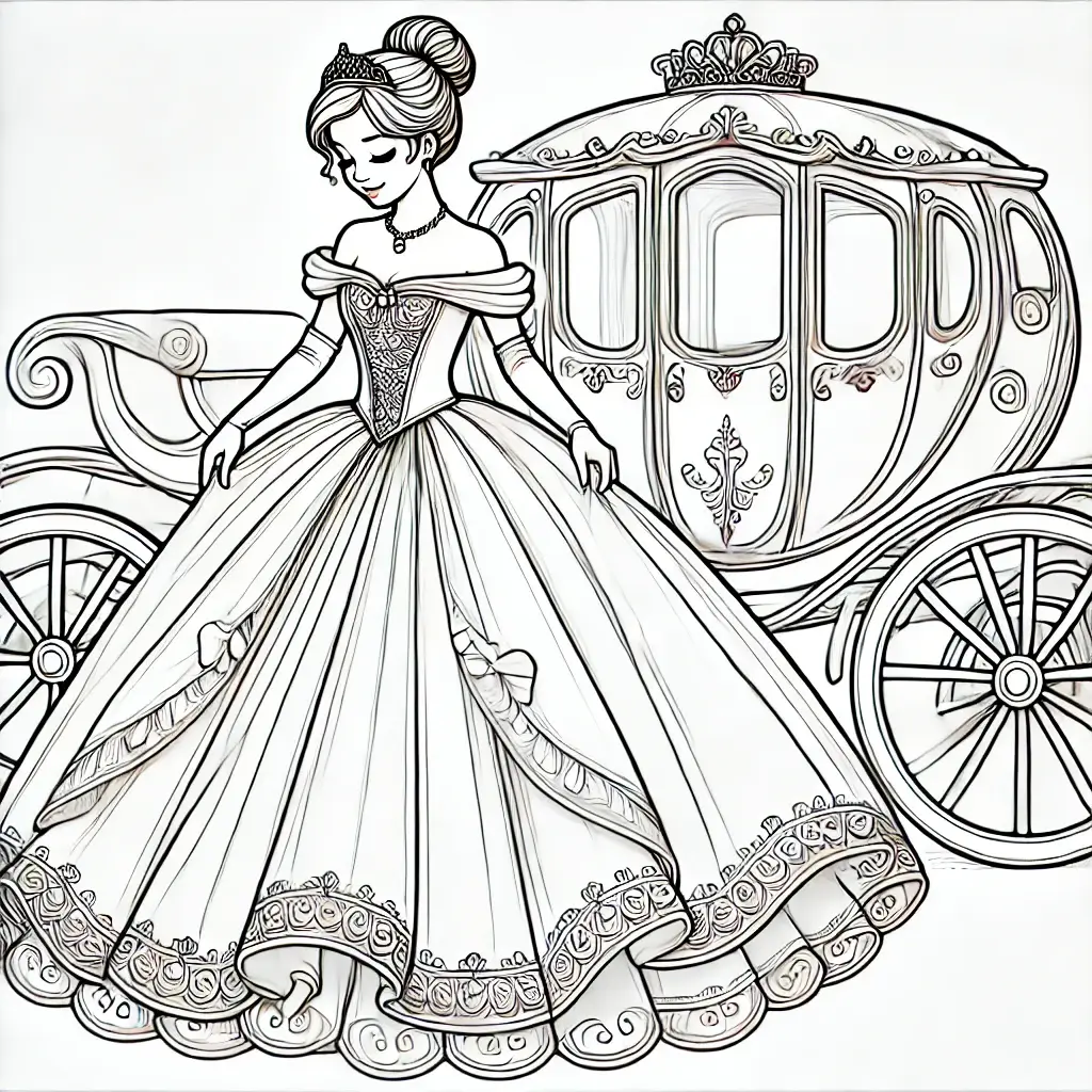 Princesa con carruaje para colorear