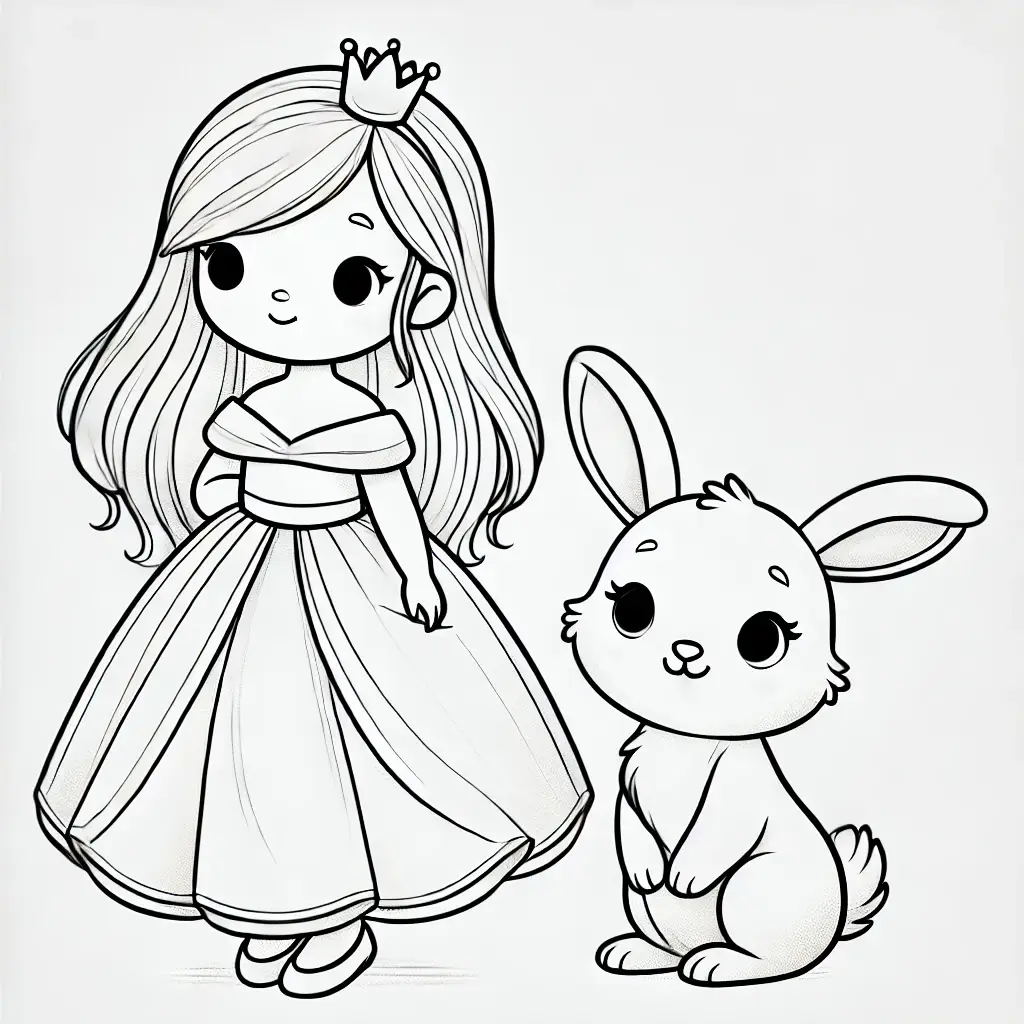 Dibujo de princesa para colorear con conejito