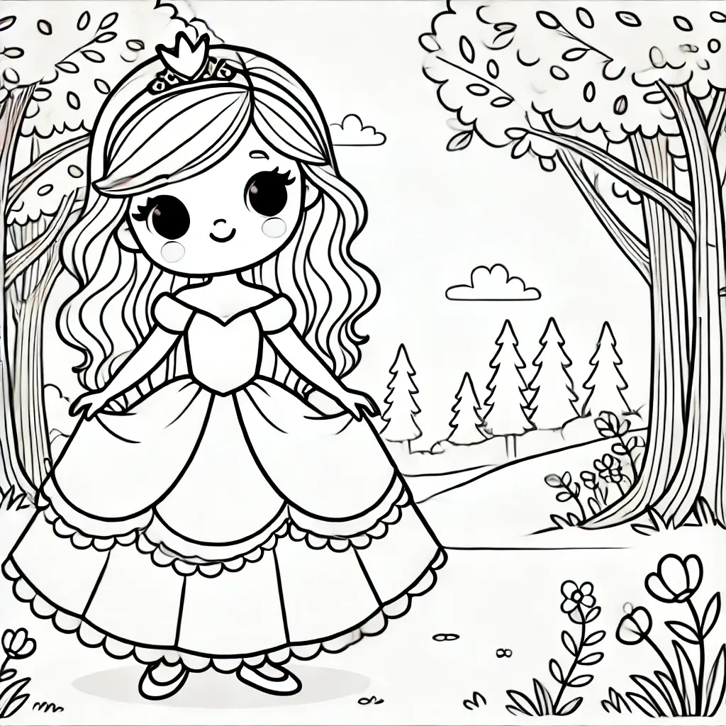 Princesa en el bosque para colorear