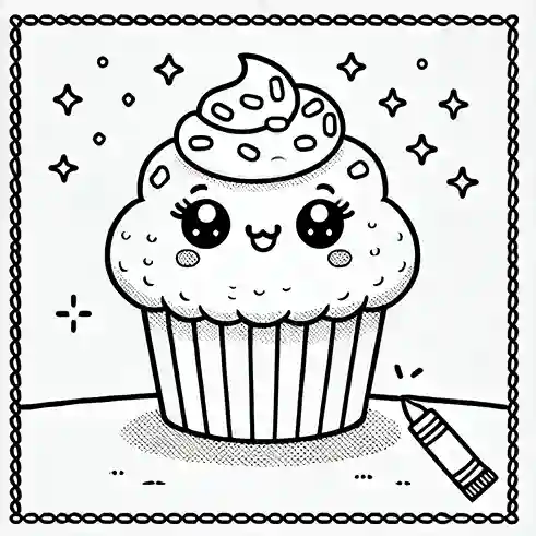 Dibujo cupcake kawaii para colorear