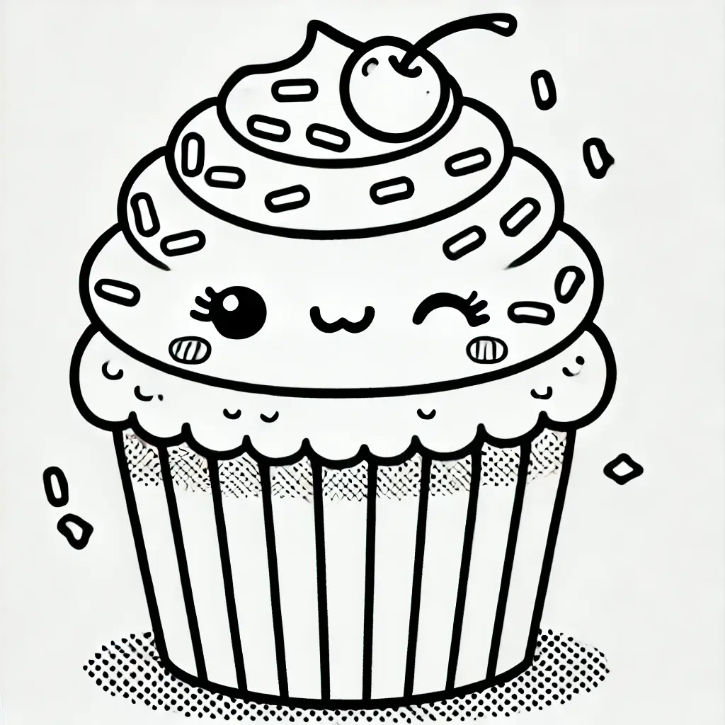 Cupcake kawaii feliz para colorear