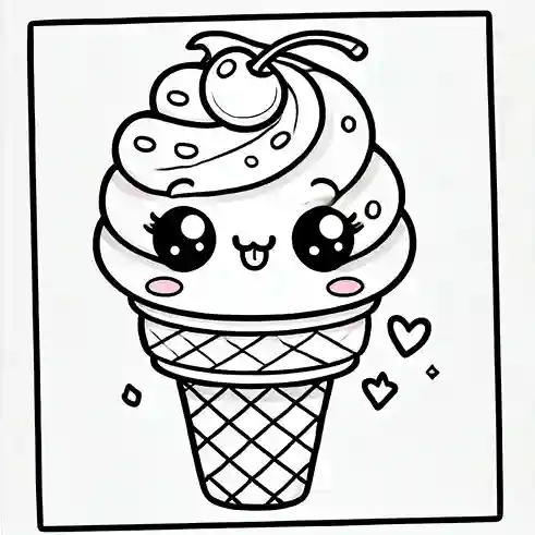 Helado kawaii para colorear