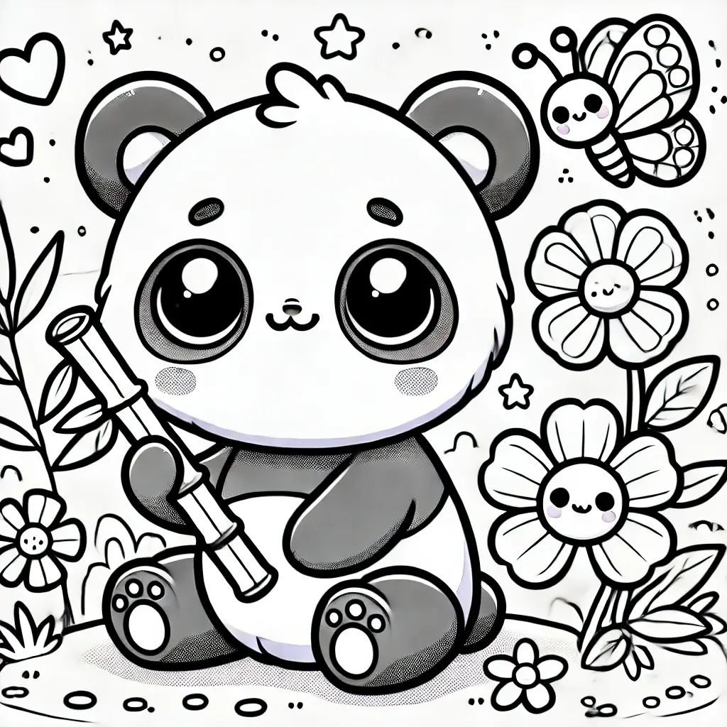 Dibujo panda kawaii para colorear