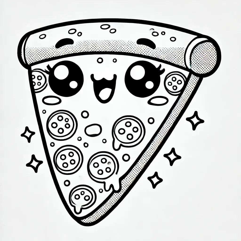 Dibujo pizza kawaii para colorear