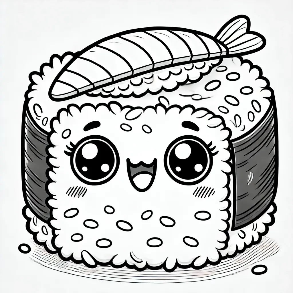 Sushi futomaki kawaii para colorear