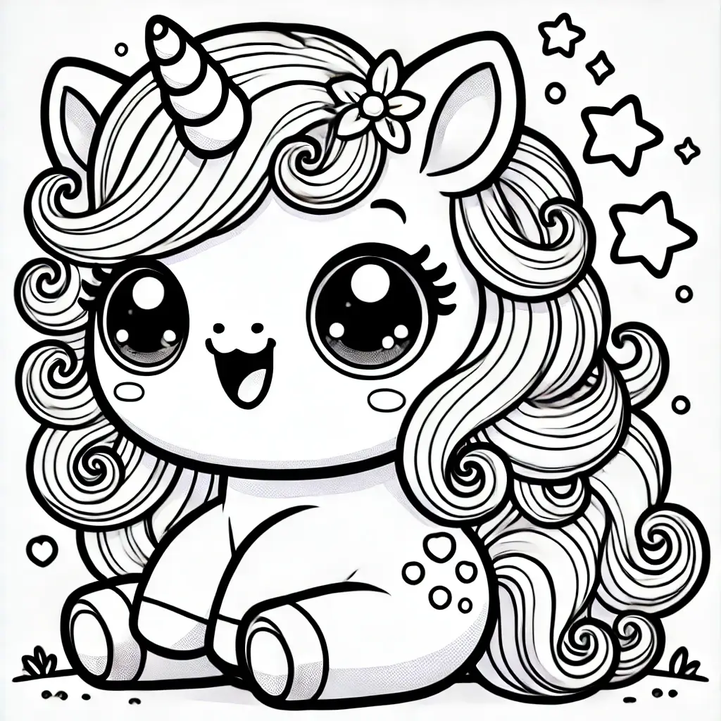 Bonito dibujo de bebé unicornio kawaii para colorear