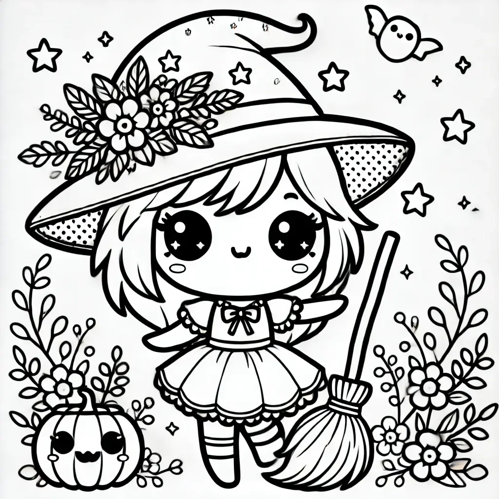 Dibujo de brujita en Halloween para colorear