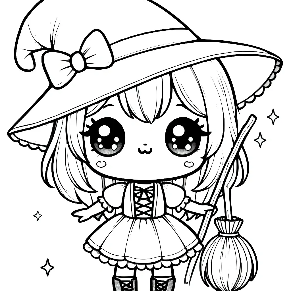 Dibujo de brujita kawaii para colorear