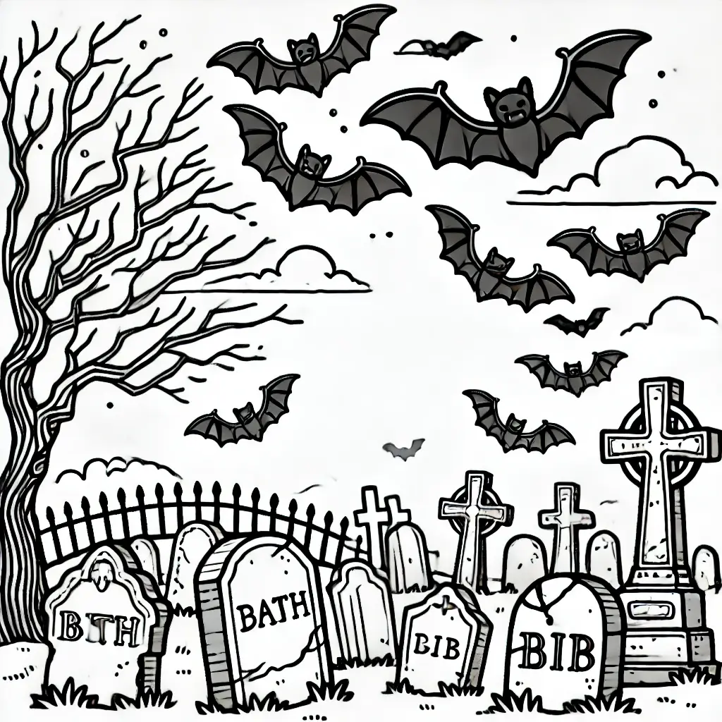 Cementerio en Halloween para colorear