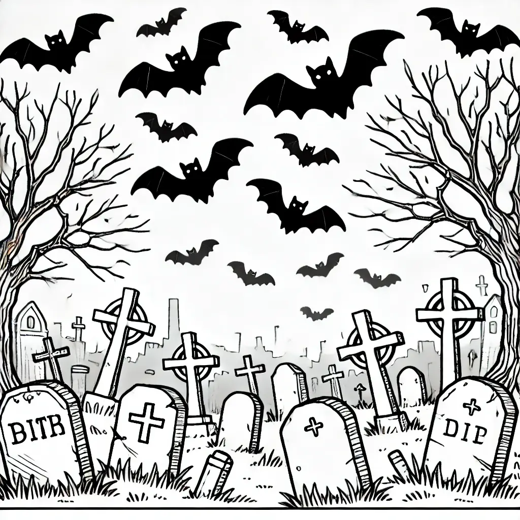 Dibujo de cementerio halloween para colorear