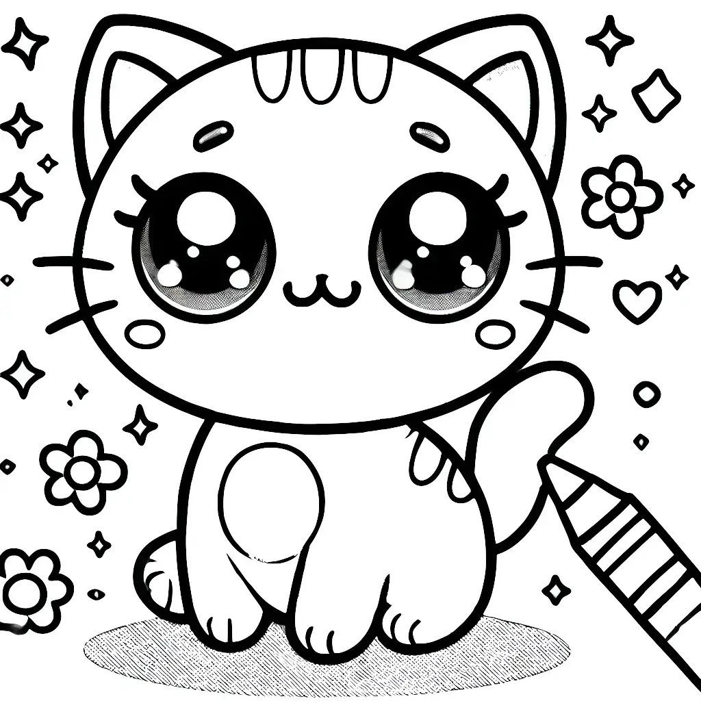 Dibujo de gato kawaii para colorear