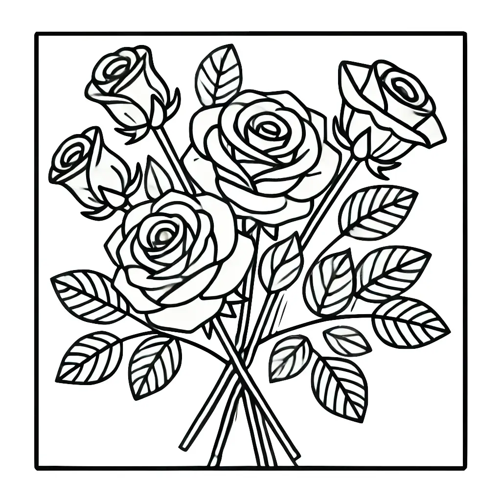 Dibujo de ramo de rosas para colorear