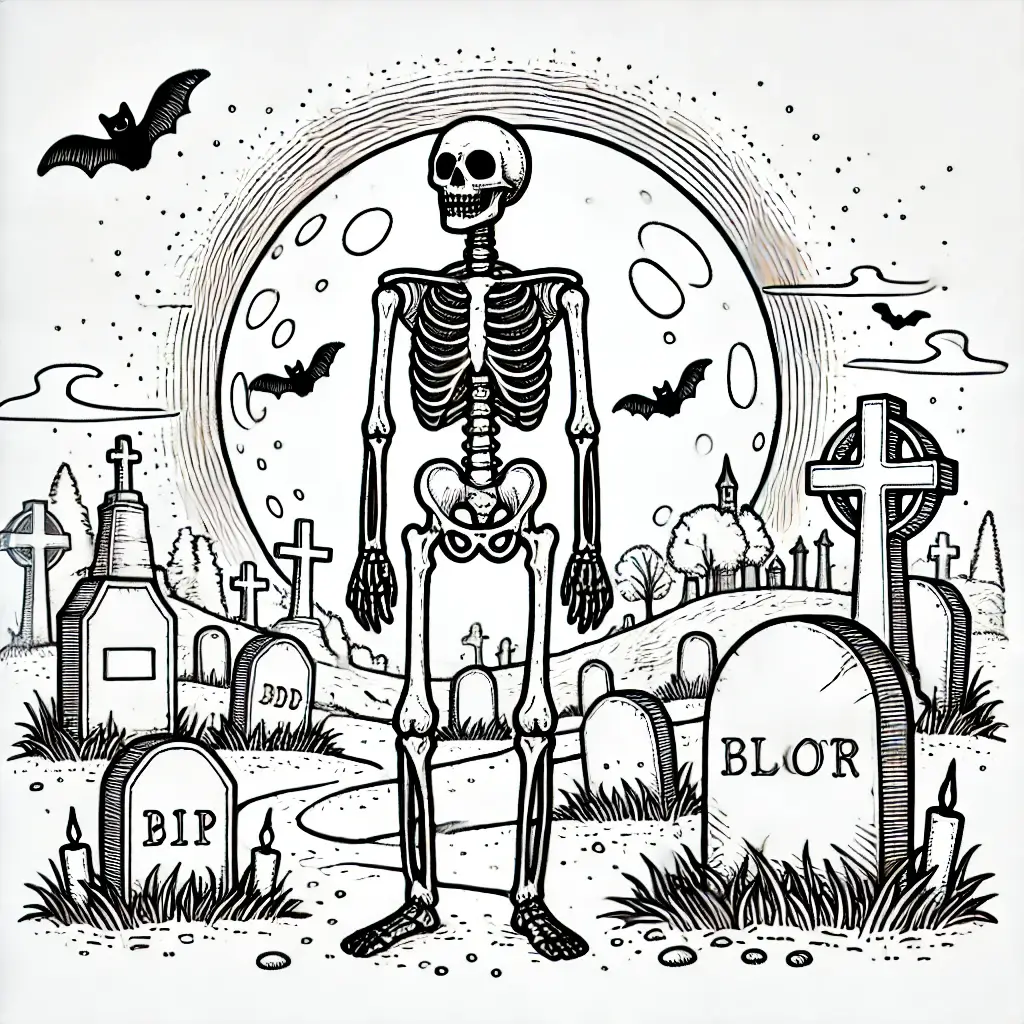 Dibujo de esqueleto cementerio halloween para colorear