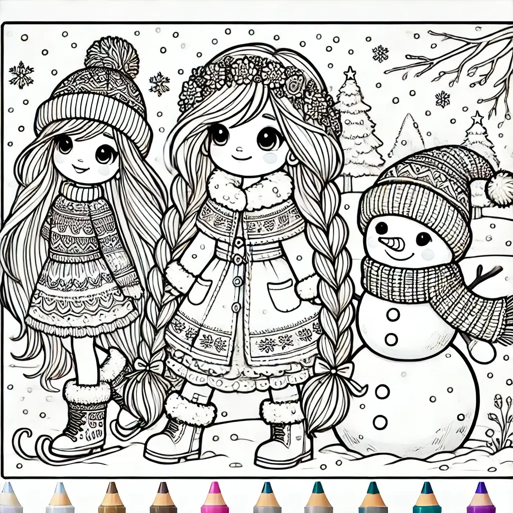 Niños en la nieve para colorear