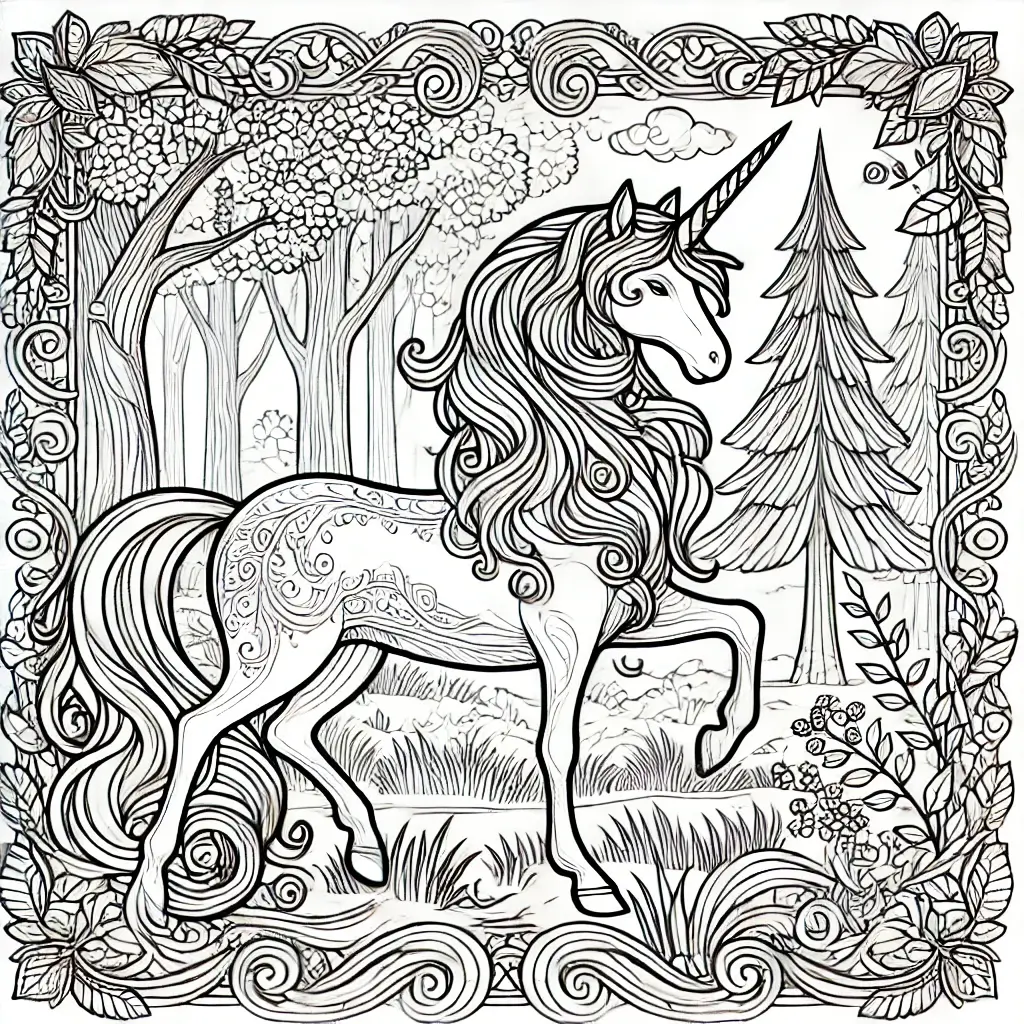 Unicornio elegante para colorear