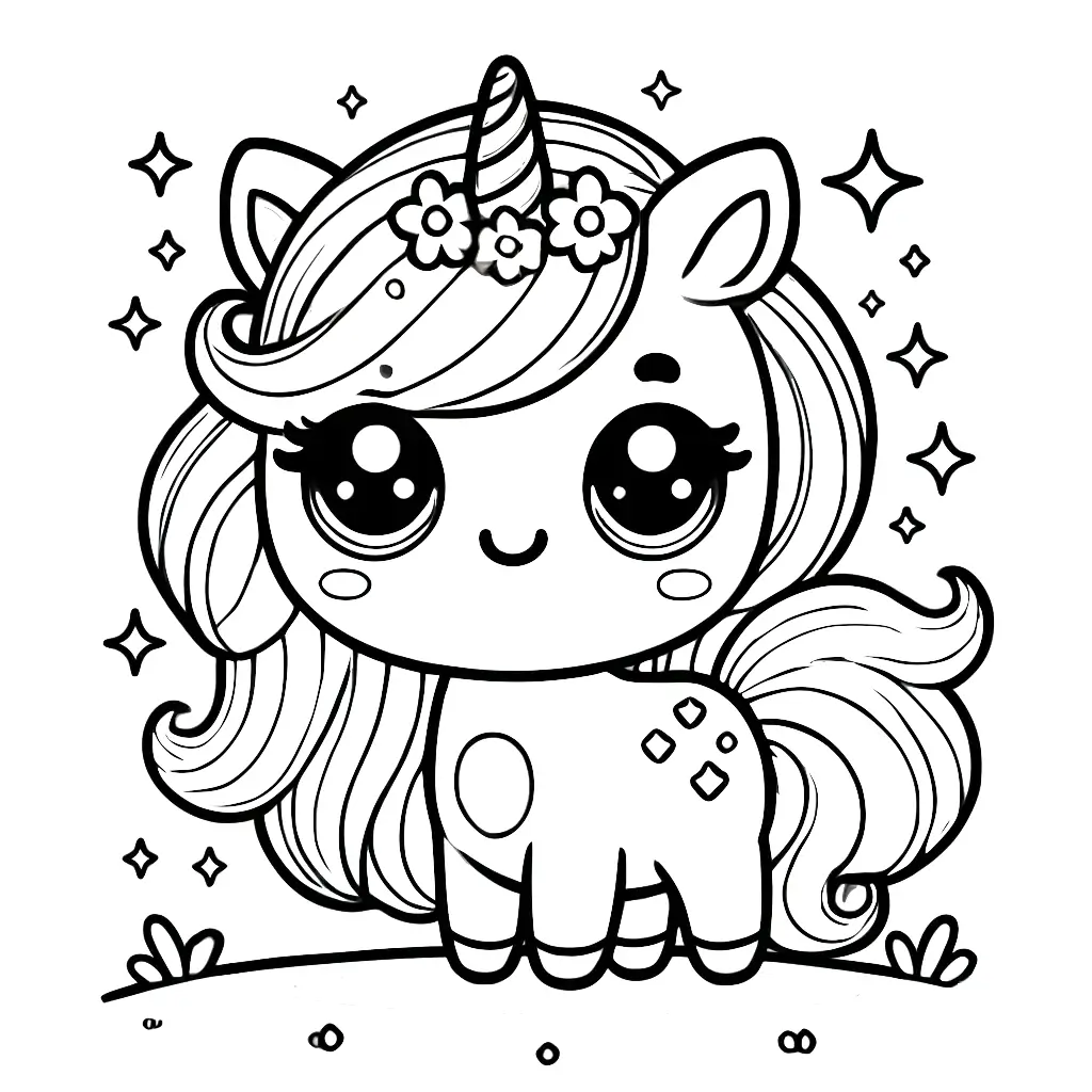 Dibujo de unicornio estilo kawaii para colorear