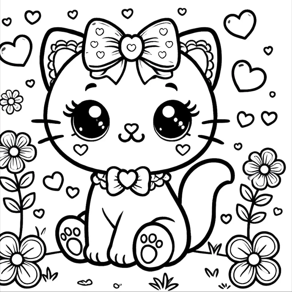 Dibujo de gatita Kawaii para colorear