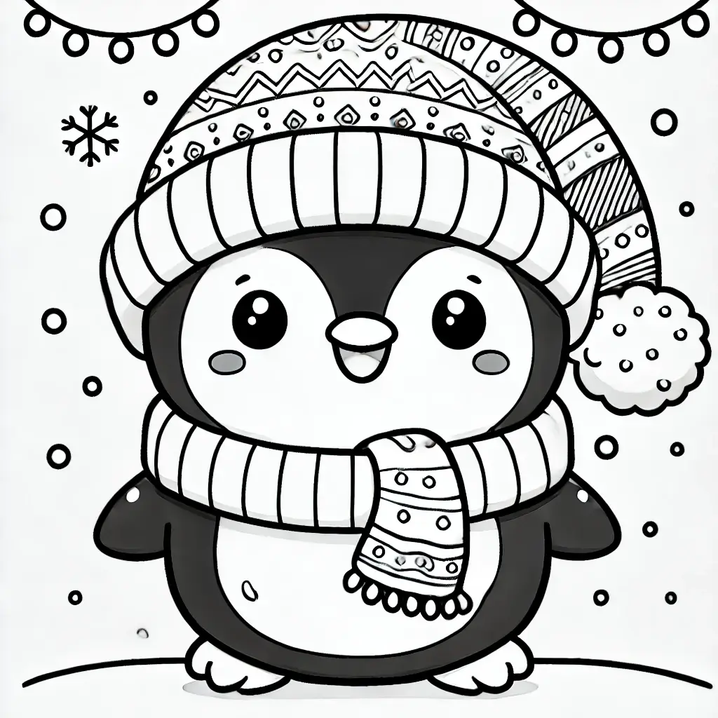 Pingüino navideño kawaii para colorear