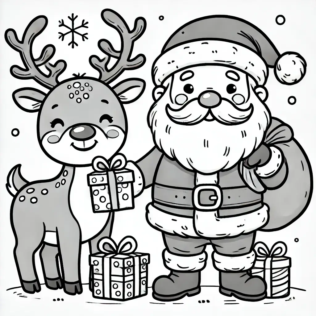 Santa Claus y reno para colorear